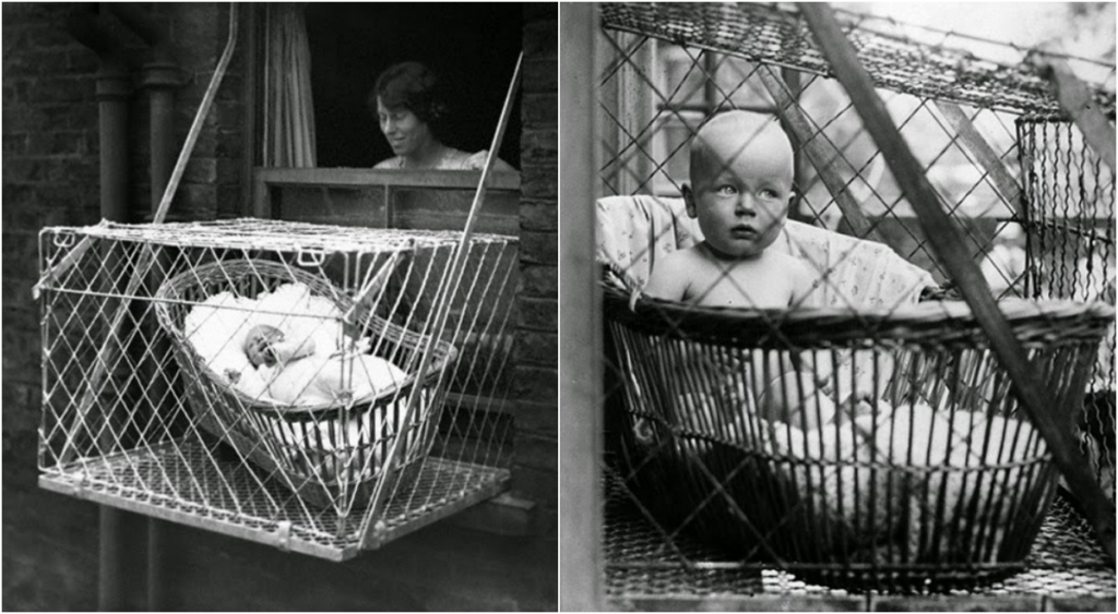 Incredible Pictures of Baby Cages Hanging Outside London Apartment Windows in the 1930s_ml