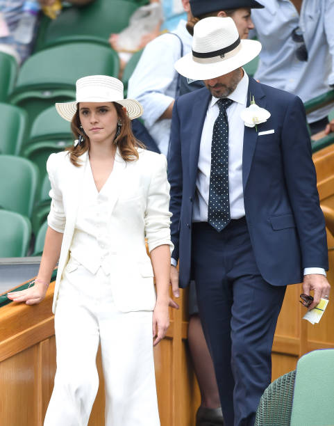 Emma Watson attends day twelve of the Wimbledon Tennis Championships at the All England Lawn Tennis and Croquet Club