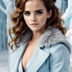 Emma Watson Radiates Elegance in Powder Blue Ensemble Paired with Silver Trimmed Coat