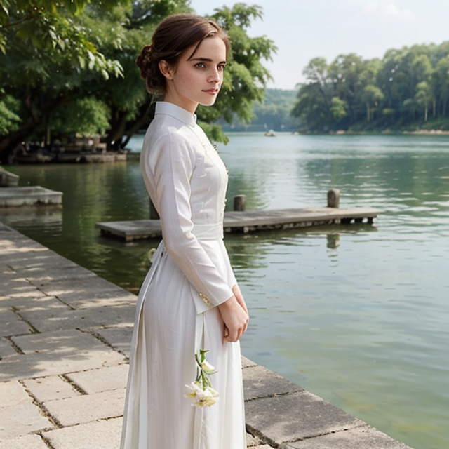 Emma Watson’s Ethereal Elegance: A Timeless Vision in White Vietnamese Ao Dai by the Lakeside