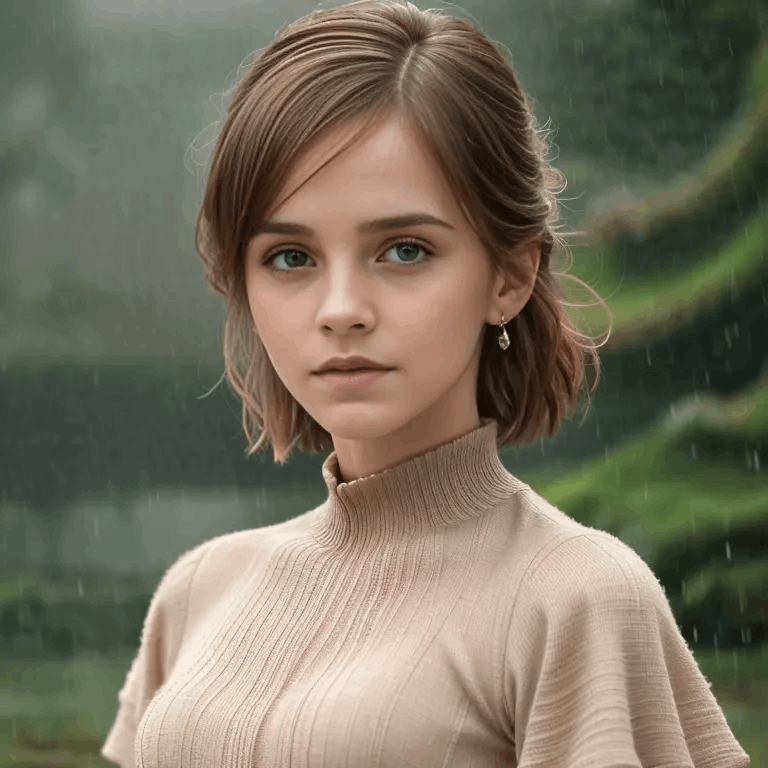 Capturing Emma Watson’s Natural Glow: A Tranquil Photoshoot on a Rainy Afternoon