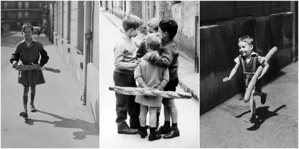 20 Interesting Vintage Photographs of Children Strolling With Their Baguettes on the Streets of Paris